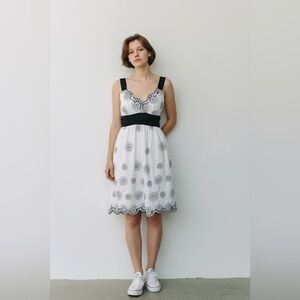 Jack by BB Dakota Black White Embroidered Fit & Flare Dress NWT